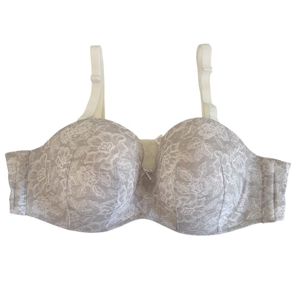 NWOT Cacique Multi-Way Boost Strapless Bra sz 44B Removable Straps floral Gray - Picture 1 of 7